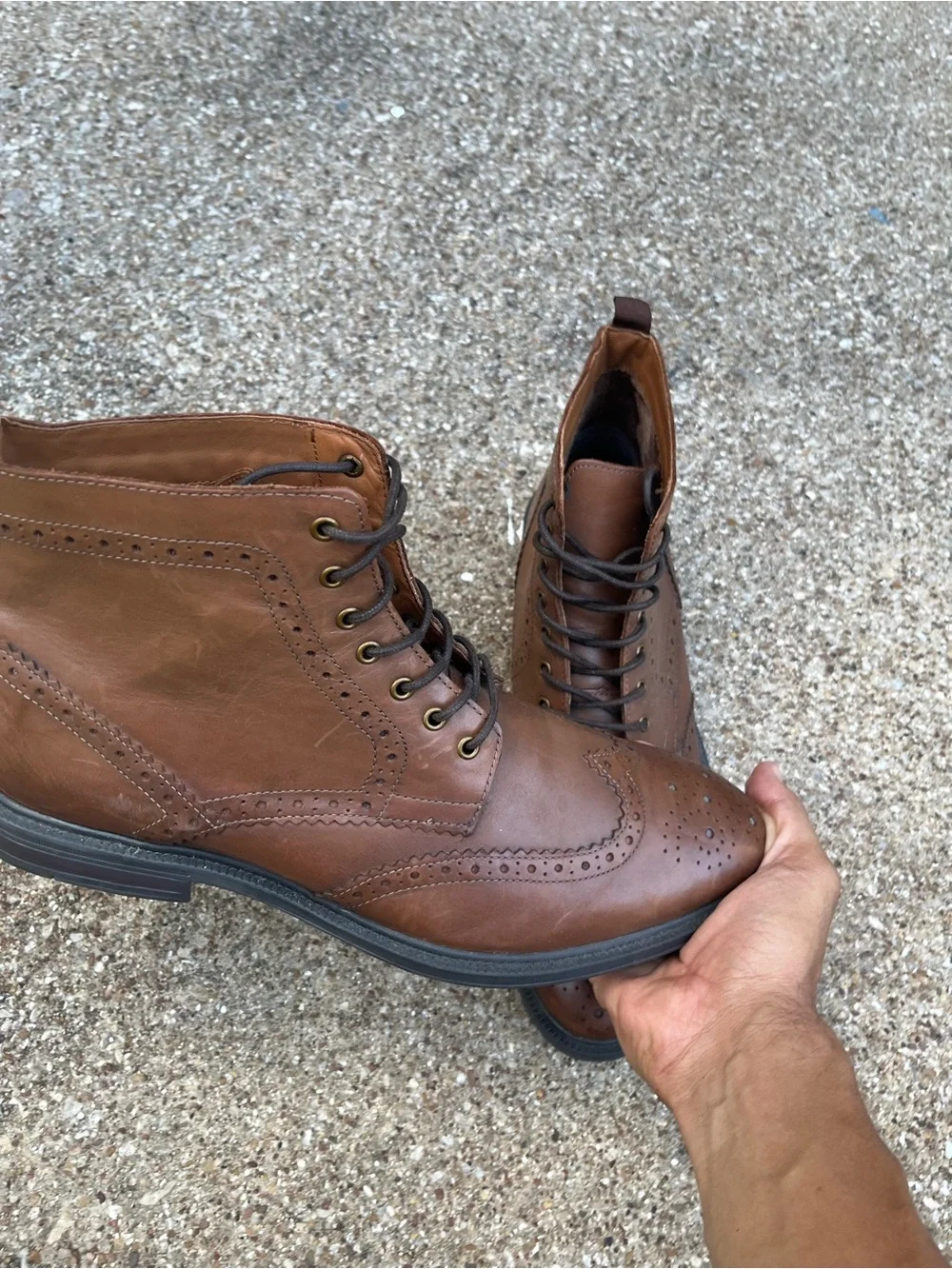 Stafford Mens Deacon Wingtip Cognac Brown Leather Lace Up Boots Size 12M